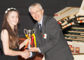 Freya receiving the Christie Cup for most promising entrant at the 2016 ATOS UK Young Theatre Organist of the Year Competition at the Astoria Centre Barnsley - September 2016